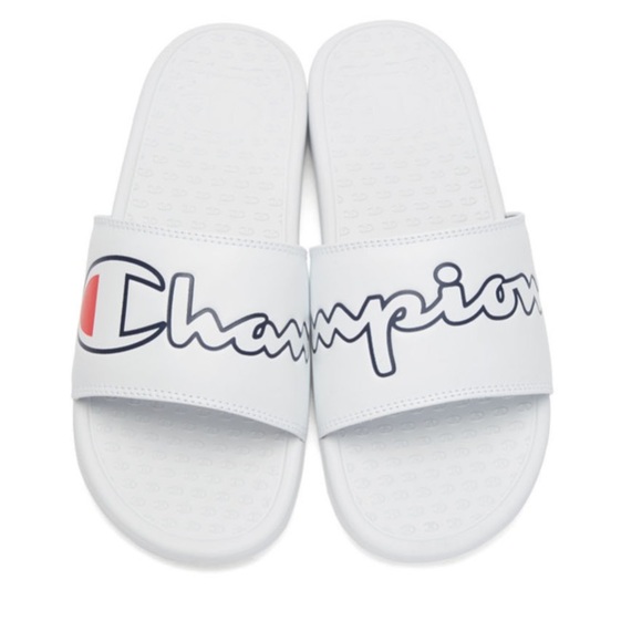 men's champion super slide split script slide sandals